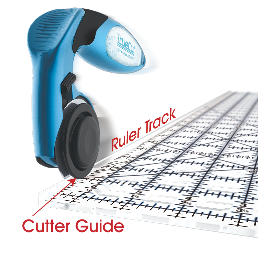 TrueCut My Comfort Rotary Cutter - 45mm Ergonomic Rotary Cutter With Track  & Guide System For TrueCut Rulers And Quick Release For Quick Blade Changes